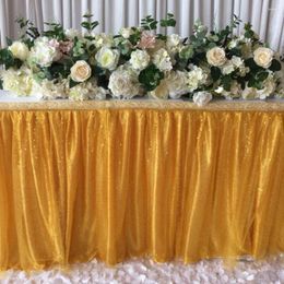 Table Skirt 2 Piece Christmas Shiny Gold 10ft L 30 Inch H Ice Silk Sequin Voile For Wedding Decoration