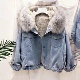 Womens Down Parkas Winter jacket womens velvet thick denim adult made fur collar retro casual 231202