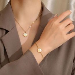 Charms Fashion Simple Shell Pendant Necklace Bracelet For Women Luxury Titanium Steel Clavicle Chain Jewelry Sets Accessories