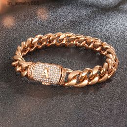 CDE B1367 Men Hip hop Jewellery Initial Bracelet 316L Stainless Steel Cuban Link Bracelet Chain Champagne Gold Letter Bracelet