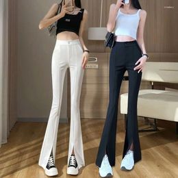 Women's Pants Micro-Flared Women High Waist Slim Casual Chic Wide Leg Split Trousers Elegant Office Lady Black White Suits