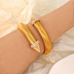 Fashionable stainless steel plated 18K gold European and American niche personality bracelet Two ends triangle zircon opening bracelet for women