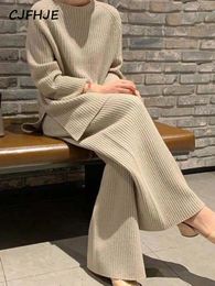 Womens Two Piece Pants CJFHJE Knitted Sweater Set Elegant Solid ONeck Drawn Wide Leg Winter Soft 2piece Home Fury 231202
