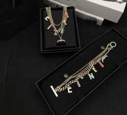 New Double layered Clavicular Necklace Colored Diamond Enamel Letter Chain Necklaces Bracelet with Small Fragrance Style Simple Versatile Luxury Jewelry Sets