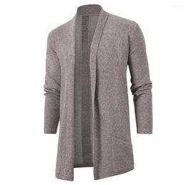 Men's Sweaters Men Knitting Coat Simple Cardigan Solid Color With Lapel Pockets Autumn Long Sleeve For Mid-length