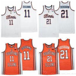 NCAA College Illinois Fighting Illini Basketball 11 Ayo Dosunmu Jersey 21 Kofi Burn University All Ed Team Colour Orange White for