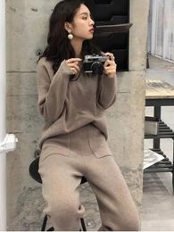 Womens Two Piece Pants twopiece knitted sweater set winter sportswear autumn casual fashion 231202