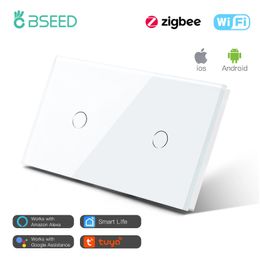 Switches Accessories BSEED Zigbee Smart EU 2 Gang Single Live 157mm Touch Light Switch Alexa Life Compatible Home Decoration 231202