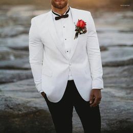 Men's Suits White Groom Tuxedos For Wedding Shawl Lapel Slim Fit Formal Men With Black Pants 2 Piece Male Fashion Jacket Set