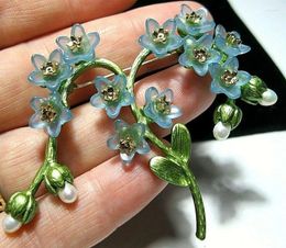 Brooches Vintage Glazed Plant Enamel Pin For Women Fresh Blue Flowers Suit Coat Collar Jewellery Accessories Pins