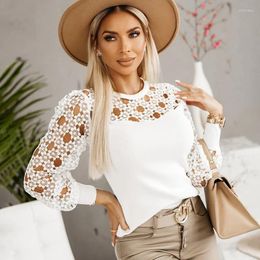 Women's Blouses Elegant And Exquisite Top Sexy Long Sleeve White Lace Blouse Casual Black Hollow Out Cropped Female Shirts &
