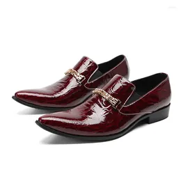 Dress Shoes Autumn Winter Zapatos Alligator Shiny Genuine Leather Red Men Flat Metallic Daily Oxford For