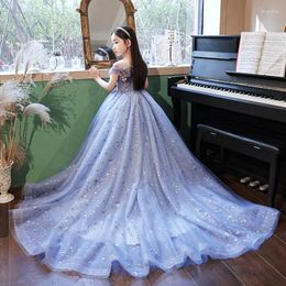 Girl Dresses Ball Gown Baby Flower Tulle Court Train Sequins Children Wedding Birthday Prom Party Gowns