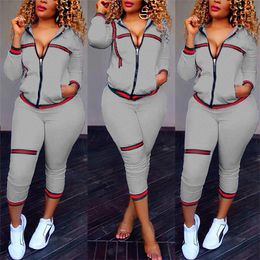 Frauen Sweatsuit Hosen Trainingsanzüge Zweiteilige Sets Weibliche Kapuzenjacken Hosen Dame Schlanke Pullover Outwears Jogger Anzüge Lässige Sportbekleidung Outfits Kleidung