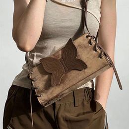 Evening Bags Fashion Butterfly Patched Retro Underarm Bag Euro-America Maillard Designer Chic Shoulder 2023 Women's Vintage Tote Handbag