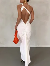 Casual Dresses Sexy Backless Maxi Dress For Women Robe Winter Off-shoulder Sleeveless Bodycon Ruched Long Vestido