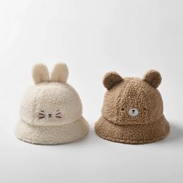 Caps Hats deer jonmi Winter Baby Kids Thicken Fleece Cartoon Bucket Hats Toddlers Children Warm Chic Outdoor Caps 231202