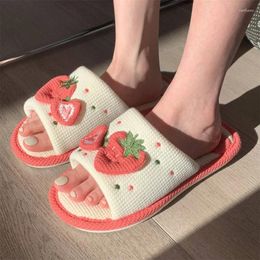 Slippers Spring House Slides Female Flip Flops Women Home Warm Furry Linen Woman Cute Strawberry Plush