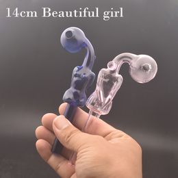 Wholesale Factory Price Smoking Pipes 30mm OD Banger Bowl Oil Burner about 14cm Length 5.5 Inches Beautiful Girl Style Clear Tube Glass Pipe