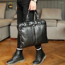 Briefcases Locking Designer Fashion Korean Style But Leather Bags Briefcase. Soft Shoulder Messenger Male Random Business.