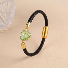 Charm Bracelets Luxury Heart Opal Stone Stainless Steel Clasp Bracelet Lucky Woman Leather Glamour For Girl Party Daily Wear Jewelry