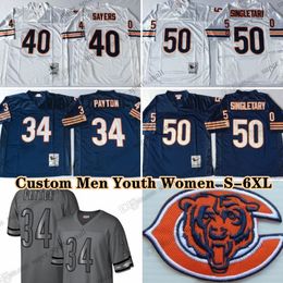 Custom 75th Retro 41 Brian Piccolo 1969 Football Jerseys 34 Walter Payton 72 William Perry 89 Mike Ditka 90 Julius Peppers 54 Brian Urlacher 40 Gale Sayers Butkus