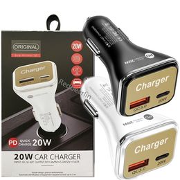 Fast Quick Charigng QC3.0 PD20W 38W Dual Ports USB C Car Charger Auto Power Adapter Chargers For IPhone 15 14 13 12 11 Pro Samsung S23 S24 Xiaomi With Retail Box