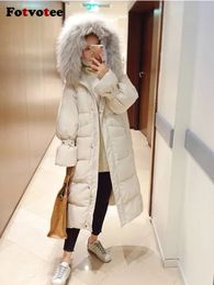 Womens Down Parkas Fotvotee Winter Jacket Women Coats with A Hood Thicken Warm Long Vintage Streetwear Puffer Casual Oversized Coat 231202