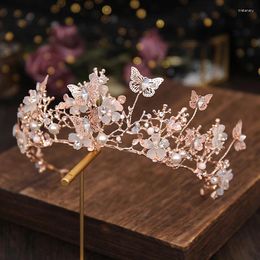 Hair Clips Baroque Pearl Bridal Crown Rhinestone And Tiara Butterfly Ribbon Wedding Accessories Princess Bride