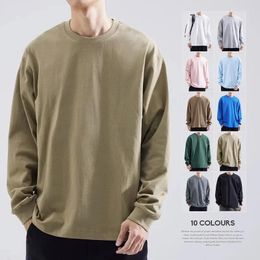 Men's Hoodies Heavy Long-sleeved T-shirt Pure Cotton Colour Loose Sweater Round Neck White Bottoming Shirt Sweatshirts