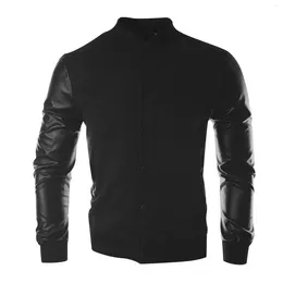 Men's Jackets Polyester Sweatshirt Mens Fashion Leather Sleeve Slim Fit College Baseball Coat Zip Hoodies Men