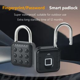 Door Locks Smart Biometric Fingerprint Lock Keyless Quick Unlock Anti Theft Padlock IP67 Waterproof Home Travel Security Password 231202