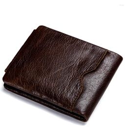 Wallets Tri-fold Men's Wallet Genuine Leather Cross Short Card Holder Coin Purses Small Male Retro Crazy Horse