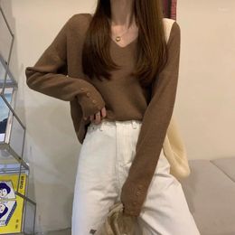 Women's Sweaters 5 Colors Winter Basic Sweater For Women Korean Loose V-neck Top Female Autumn Brown Apricot Pullover Knitwear