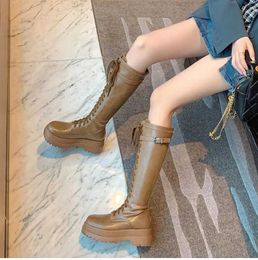 Winter Women Knee High Boots Fashion Lace Up Thick Bottom Shoes Ladies Elegant Long Knight Boots