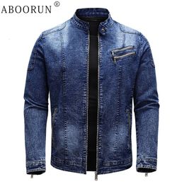 Men's Jackets ABOORUN Fleece Denim Jacket Men Streetwear Motorcycle Biker Coats Slim fit Jackets Male Clothes 231202