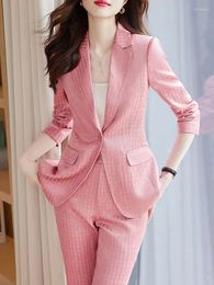 Women's Two Piece Pants Satin Pant Suits For Women Long Sleeve Streetwear Korean Fashion Slim Lapel 2023 Autumn Winter Coats
