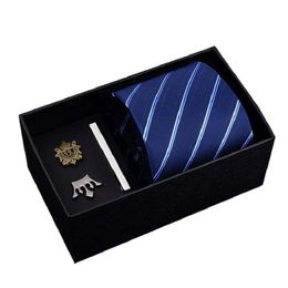 Neck Ties 8cm necktie set for men brooch pin clip neckwear neck necks cuff link boxed gift fashion accessory Business 231202