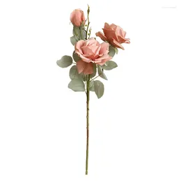 Decorative Flowers MW64233 High Quality Artificial Flower Six Colour With 2 Head And One Bud Rose Single Stem For Mother's Day Gift