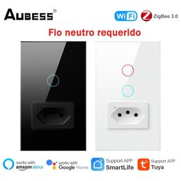 Switches Accessories Aubess WiFiZigbee Smart Switch Need Neutral Wire BR With Socket Tuya Life APP Works Alexa Google Home 231202