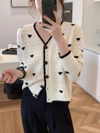 Women's Knits Fancy Jacquard Love V-neck Cashmere Knit Cardigan Spring And Autumn Loose Thin Short Wool Coat Base Sweater
