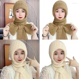 Scarves Windproof Solid Colour 2in1 Scarf Hat Suit Soft Knit Winter Pullover Thicken Warmer Supplies For Women Teens J78E