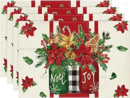 Table Mats Noel Joy Vase Poinsettia Christmas Placemats Set Of 4 12x18 In Gingerbread Xmas Winter For Party Kitchen Dining Decor