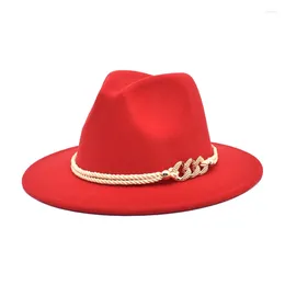 Berets FUODRAO Fedoras Hat Women Wool Felt Chain Wide Brim Jazz Vintage Panama Black British Classic Travel Cowboy F166