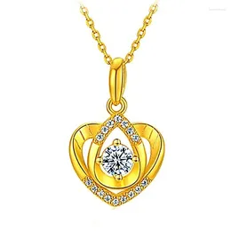 Pendant Necklaces Pure Gold Colour Heart &Water-drop Necklace For Women Wedding Jewellery Geometric Zircon Drop