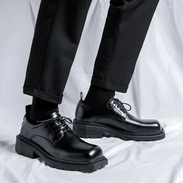 Dress Shoes British Vintage Men Casual Leather Square Toe Lace-up Business Formal Loafers Wedding Designer Black
