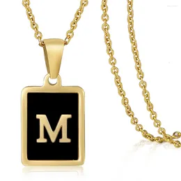 Pendant Necklaces Rectangle A-Z Letters For Women Men Girls Initial Alphabet Chains Stainless Steel Jewellery Mother Of Pearl Choker