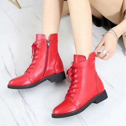 New black leather Ankle Chelsea Boots Shoe Platform slip-on round flat boots Chunky half boot high top shoes for women thick heel Knights at78