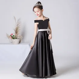 Girl Dresses Dideyttawl Black Satin Off The Shoulder Long Girls Dress Sashes Flower Formal Evening Party Junior Princess Gown