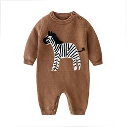 Rompers Baby Autumn Brown Long Sleeve born Boys Girls Knitted Sweaters Jumpsuits Winter Toddler Infant Outfits Wear 231202